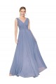 Sleeveless Dusty Blue V-Back A-Line V-Neck Formal Evening Dress