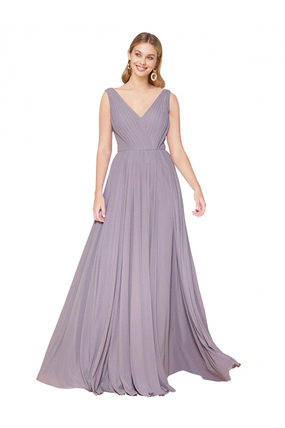 Sleeveless Dusty Rose V-Back A-Line V-Neck Formal Evening Dress