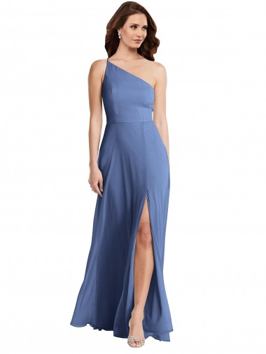 Sleeveless Windsor Blue A-Line One Shoulder Formal Evening Dress UK Factory