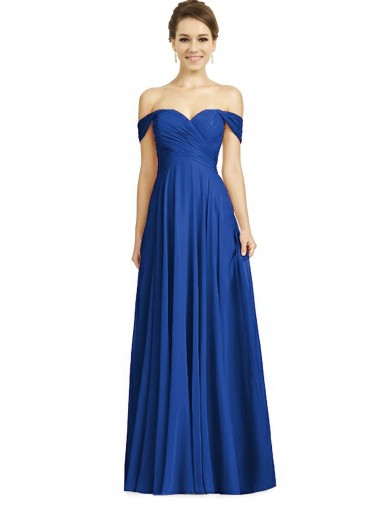 Cap Sleeves Royal Blue A-Line Off the Shoulder Semi Formal Evening Dress UK Factory