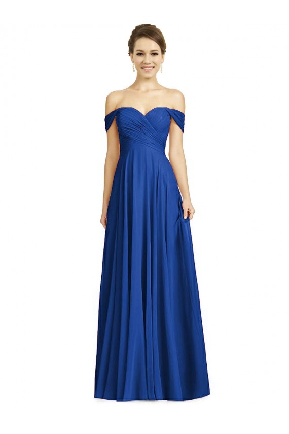 Cap Sleeves Royal Blue A-Line Off the Shoulder Semi Formal Evening Dress