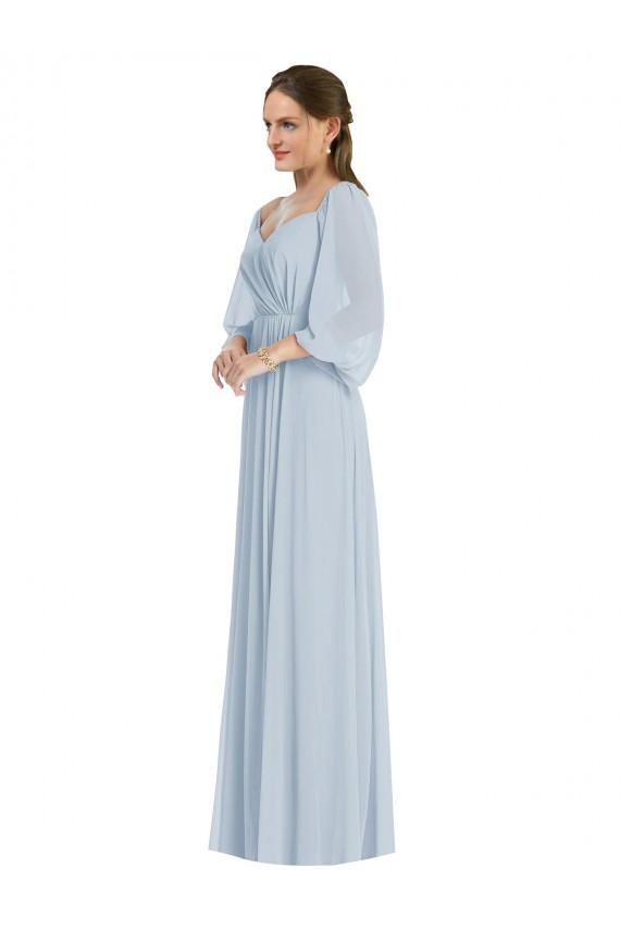 Puff Sleeves Sea Glass A-Line Off the Shoulder Formal Evening Dress