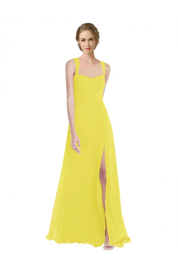 Sleeveless Yellow A-Line Spaghetti Straps Semi Formal Evening Dress