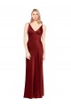 Sleeveless Burgundy V-Back A-Line Spaghetti Straps Formal Evening Dress