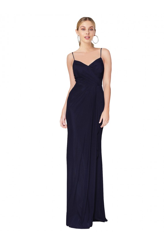 Sleeveless Dark Navy V-Back Mermaid Spaghetti Straps Evening Dress