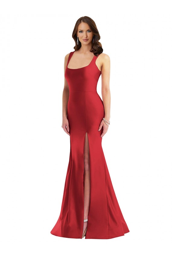 Sleeveless Red Mermaid Square Neck Formal Plus Size Evening Dress