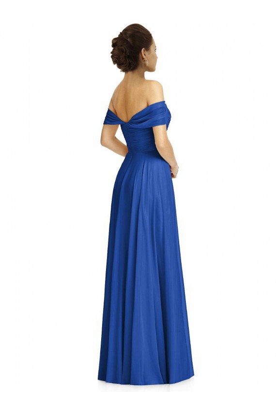 Cap Sleeves Royal Blue A-Line Off the Shoulder Semi Formal Evening Dress