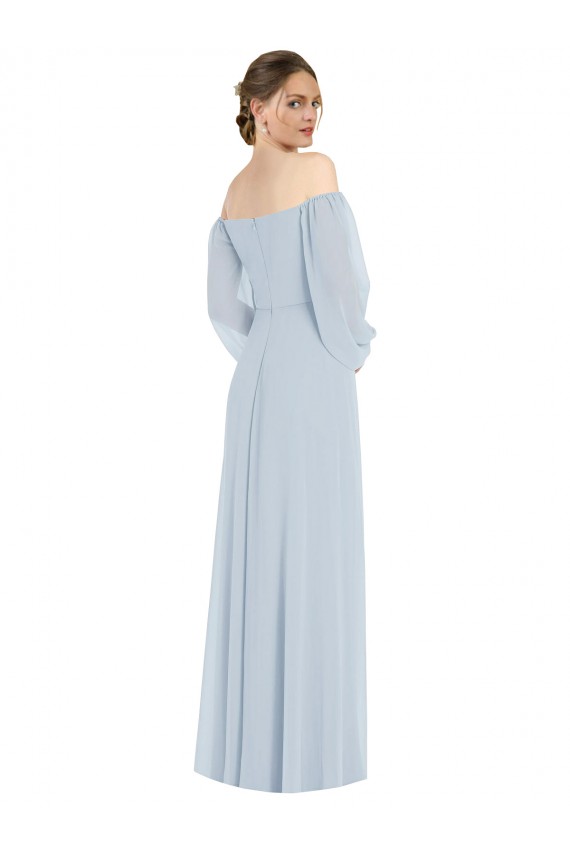 Puff Sleeves Sea Glass A-Line Off the Shoulder Formal Evening Dress