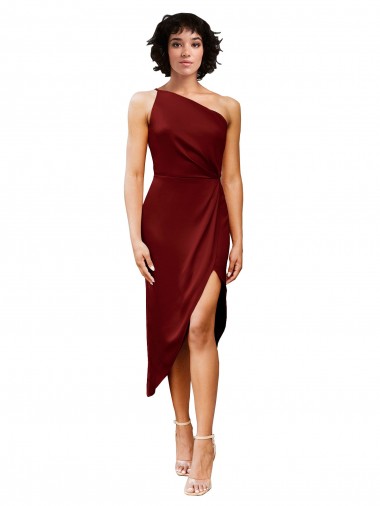 Sleeveless Burgundy Sheath One Shoulder Black Tie Evening Dress UK Factory