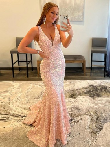 Sleeveless Sheath V-Neck Long Evening Dress UK Factory