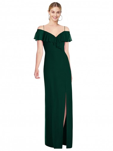 Cold Shoulder Ever Green Trumpet Spaghetti Straps Semi Formal Evening Dress UK Factory