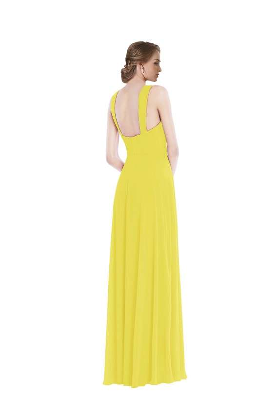 Sleeveless Yellow A-Line Spaghetti Straps Semi Formal Evening Dress